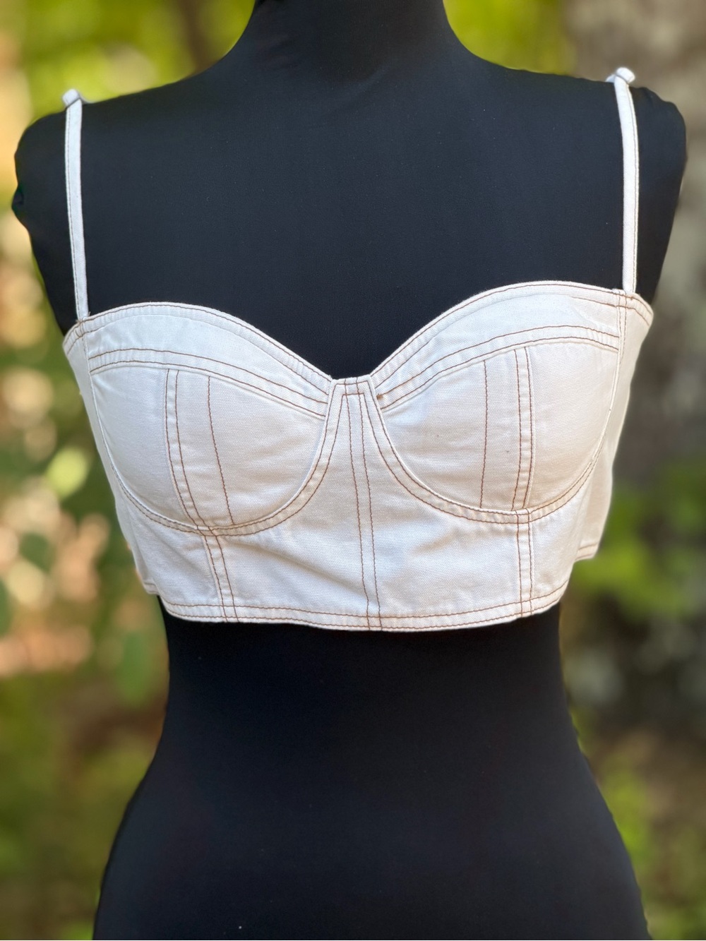 Forever 21 Cream Zip-Front Bustier Crop Top
